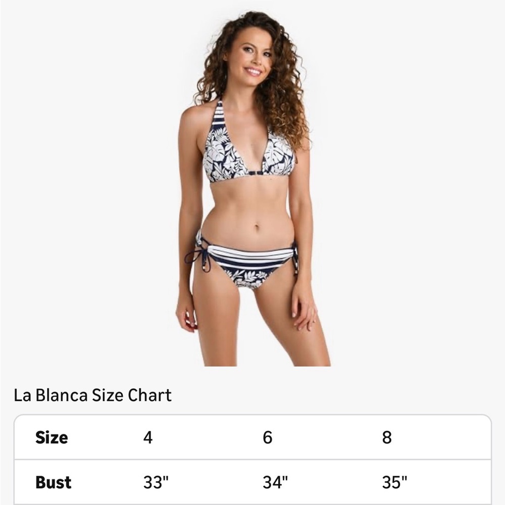 LA BLANCA Navy White Leaf Print Bikini Top Size 4 - Picture 10 of 10
